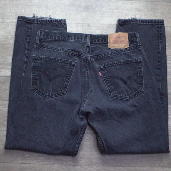 Vintage Black Levi’s 501 Button Fly Straight Leg Denim Jeans 33 x 30 Distressed - Picture 1 of 9
